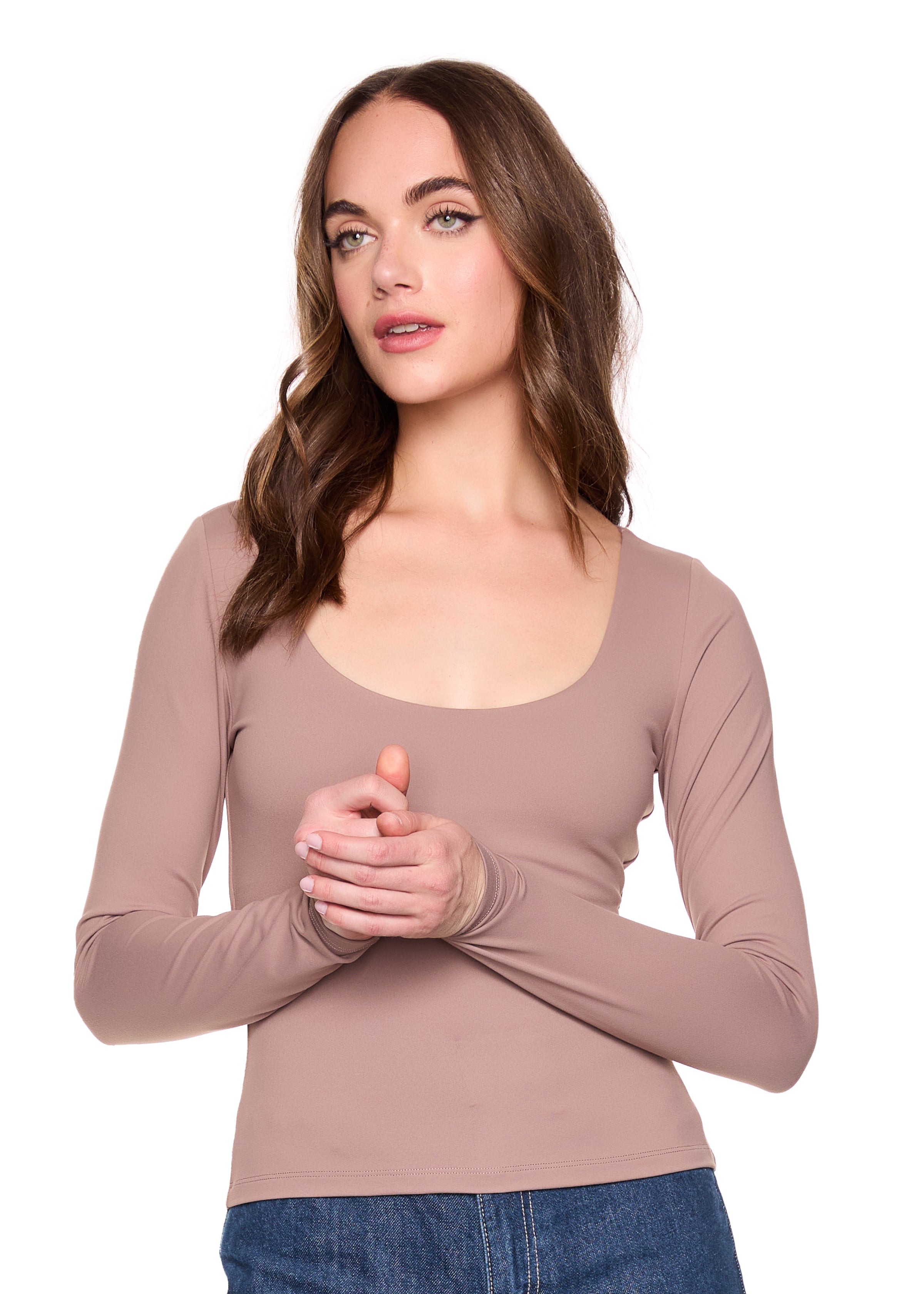 essential scoop front long lseeve top