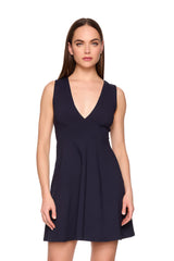 sleeveless v neck flare dress