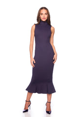 mock neck sleeveless trumpet midi dress
