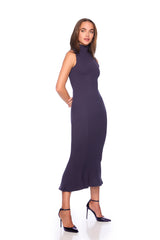 mock neck sleeveless trumpet midi dress
