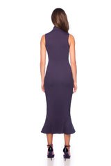 mock neck sleeveless trumpet midi dress