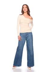 one arm off shoulder gathered top