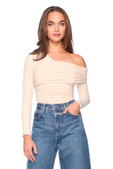 one arm off shoulder gathered top