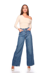 one arm off shoulder gathered top