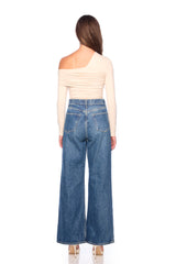 one arm off shoulder gathered top