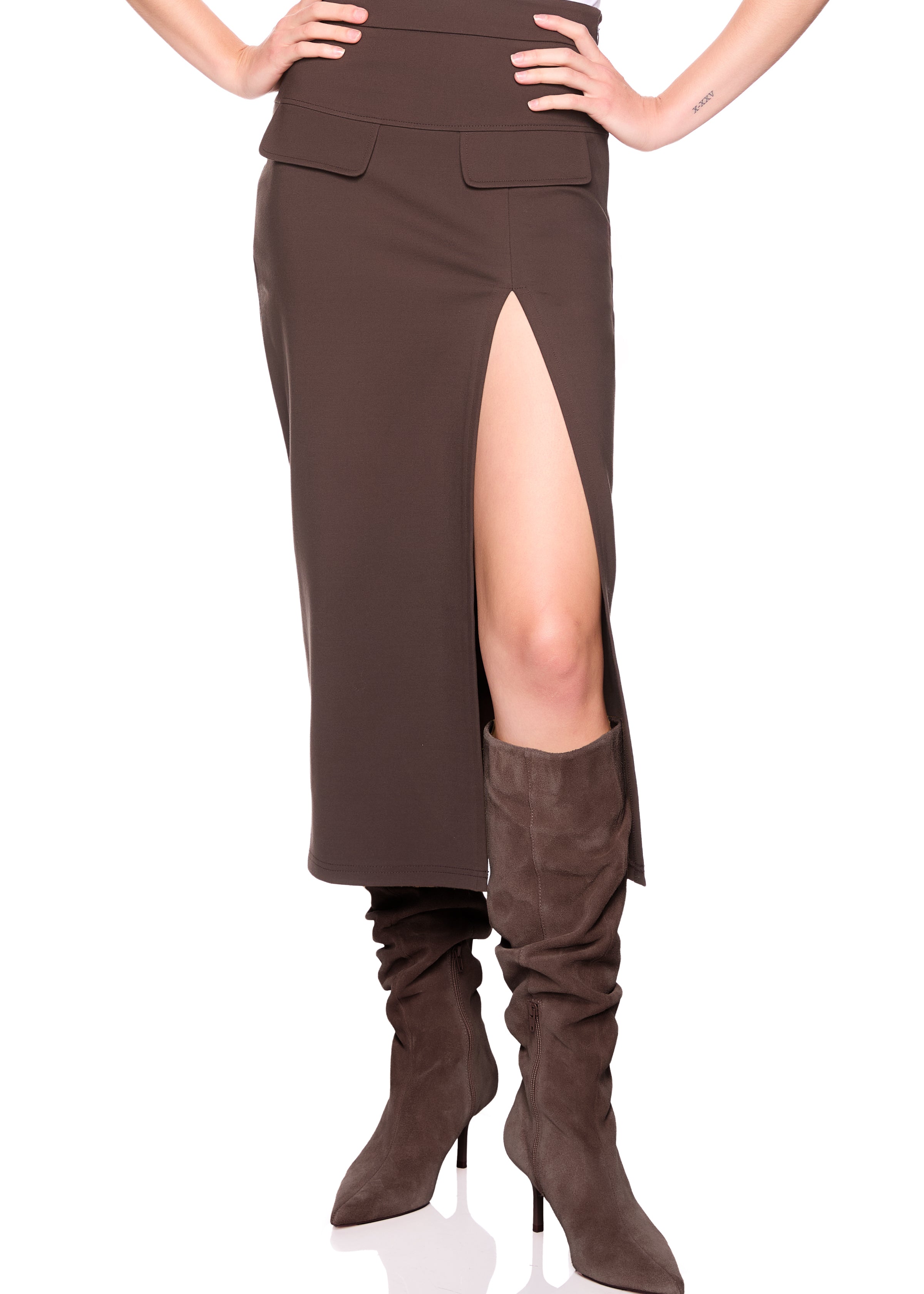 ponte slit pocket skirt