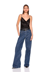 satin cowl string top