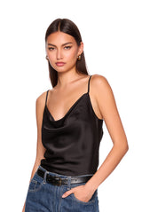 satin cowl string top