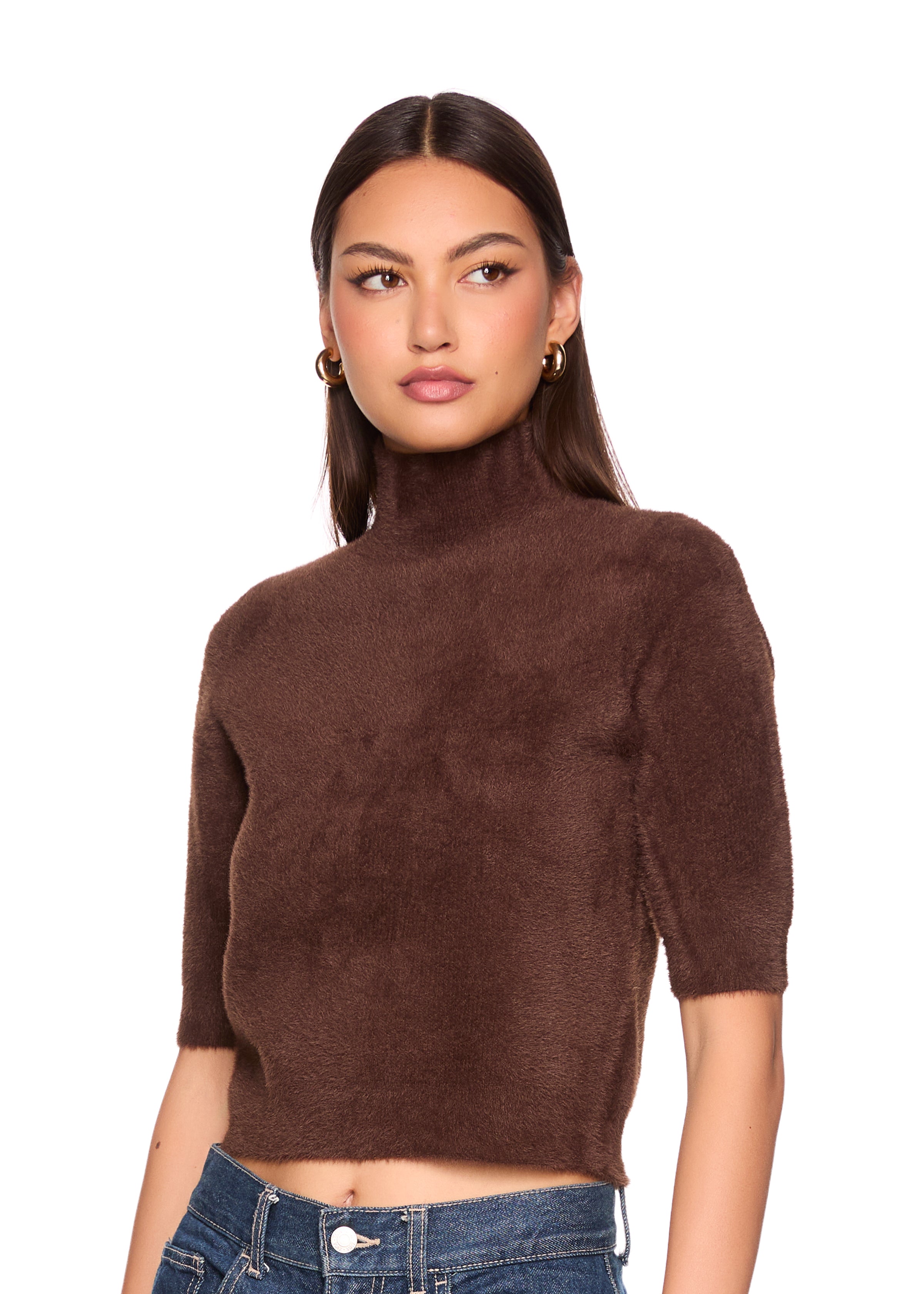 fuzzy sweater mock neck