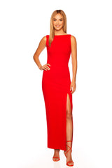 low back tank slit dress with attached bodysuit lining