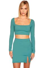 lace up back long sleeve crop top