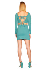 lace up back long sleeve crop top