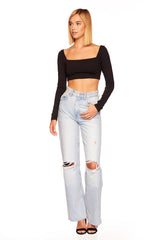 lace up back long sleeve crop top
