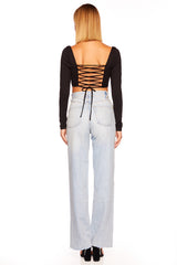 lace up back long sleeve crop top