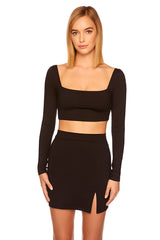 lace up back long sleeve crop top