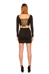 lace up back long sleeve crop top