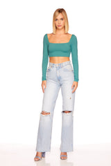 lace up back long sleeve crop top