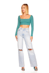 lace up back long sleeve crop top