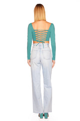 lace up back long sleeve crop top